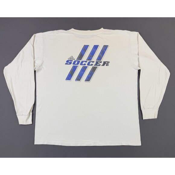 Vintage 90s Adidas Soccer Football White Long Sleeve Shirt Sports Y2K FIFA World - Picture 1 of 16